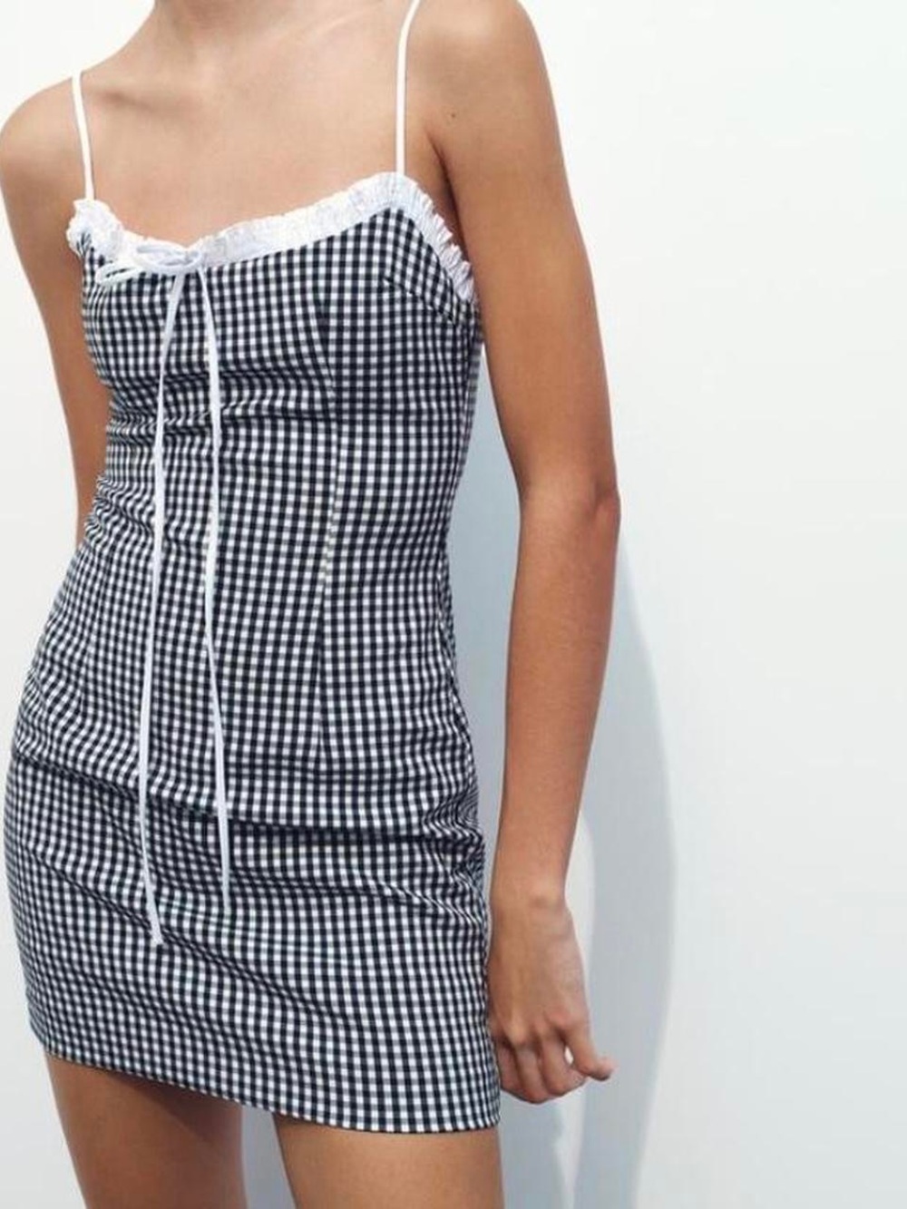 Zara Black & White Combination Gingham Mini Dress